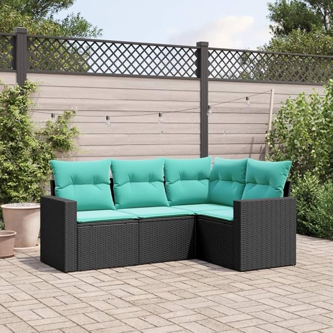 vidaXL Patio Sofa Set with Cushions 4 Piece, Patio Furniture, Outdoor Sectional Sofa Conversation Set for Balcony Garden, Black Poly Rattan