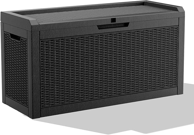 Waterproof Outdoor Storage Box, 70 Gallon Lockable Deck Box, UV-Resistant Outside Storage Bin With Hydraulic Lid For Patio Furniture, Cushion Organizer, Garden Tools, Pool Accessories, Black