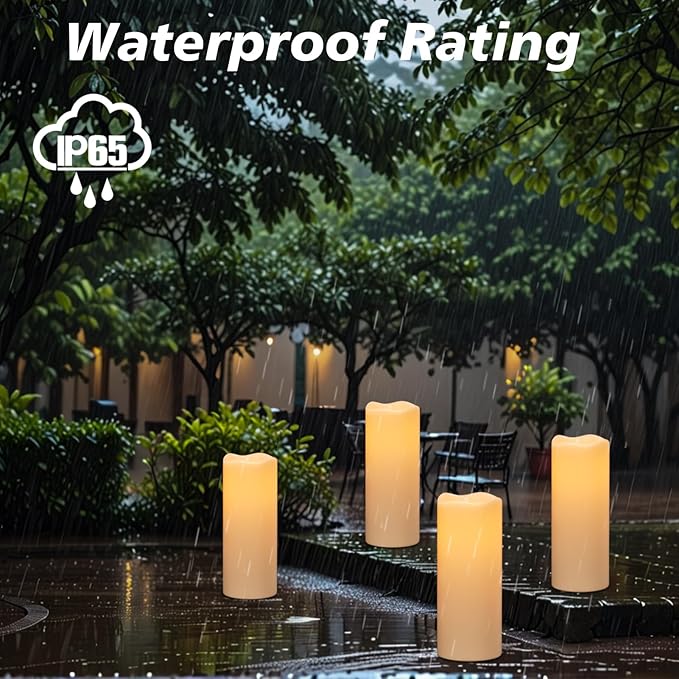 Large Solar Powered Candles, Outdoor Rechargeable Flameless Candles, Waterproof LED Light Candles Flickering for Lantern Garden Camping Patio Home Decor Dusk to Dawn 2 PCS 4" x8"