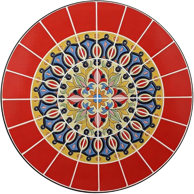 23.6" Outdoor Patio Mosaic Round Table Garden Bistro Accent Table | Ceramic Tile Waterptoof Side End Table Metal Frame Dining Table Furniture for Balcony Backyard Porch Poolside Terrace
