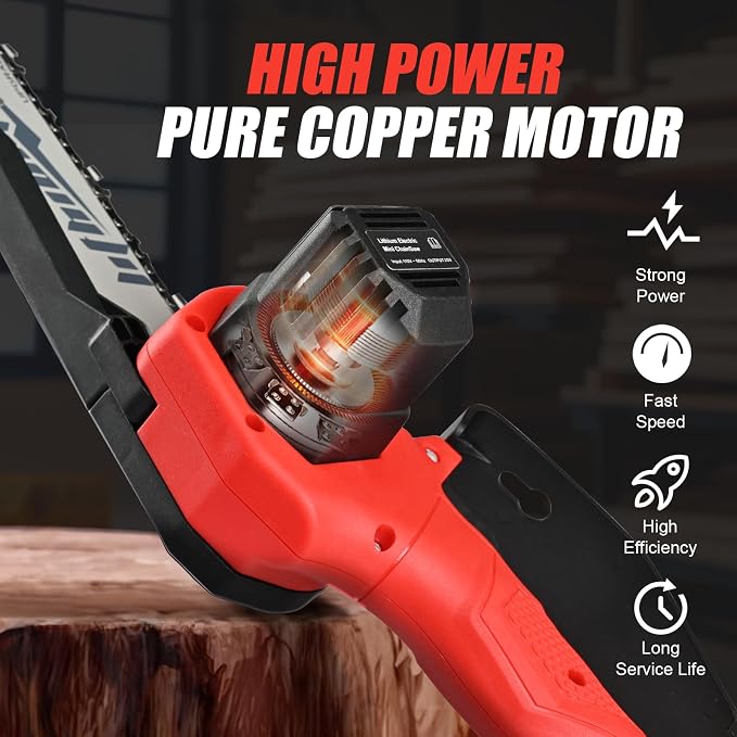 Mini cordless chainsaw, 6-inch portable electric chainsaw, small handheld battery powered chainsaw for wood cutting, tree trimming, and yard work