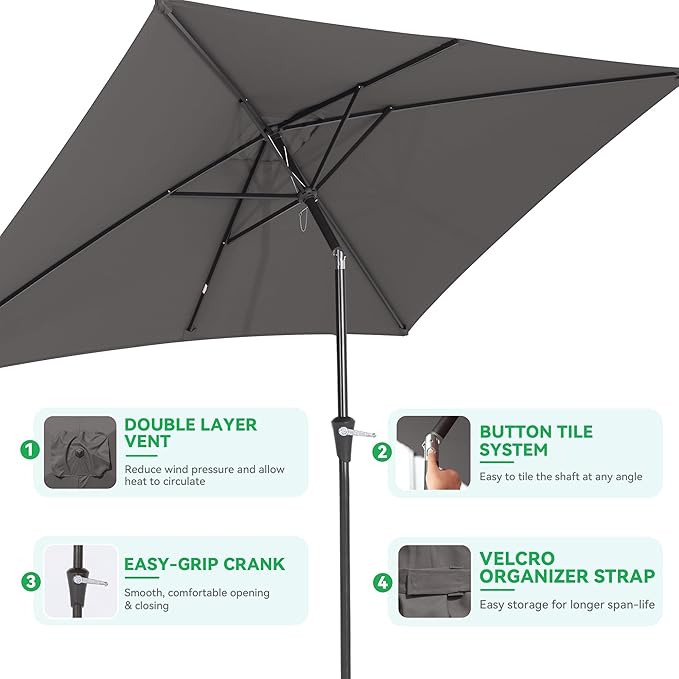 6.6x10 ft Rectangular Patio Umbrella Outdoor, Patio Table Umbrella w/Push Button Tilt & Crank