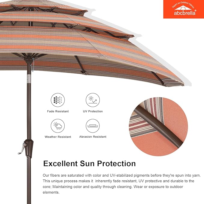 ABCCANOPY 5-Year 10-Year No Fading 9FT 3 Tiers Patio Umbrella, Outdoor Table Umbrella with 8 Sturdy Ribs for Deck, Backyard, Garden, Yard