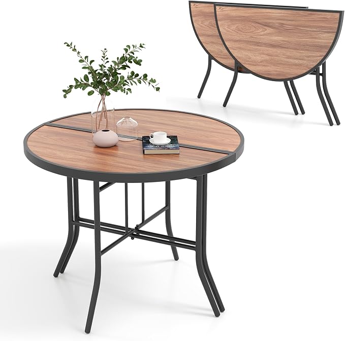 Giantex Half Round Folding Table, Half Moon Dining Table with Heavy-Duty Metal Frame, Portable Space-Saving Semi-Circle Bistro Table for Banquet Event Patio Garden Entryway (2)