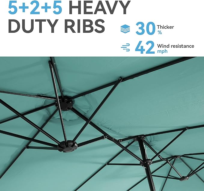 GREEN PARTY 15 ft Rectangular Patio Umbrella with Base Included, Large Double-Sided Outdoor Table Umbrella with Crank, 1.9" Pole UPF 50+ UV Resistant for Pool Deck Backyard Garden, Turquoise