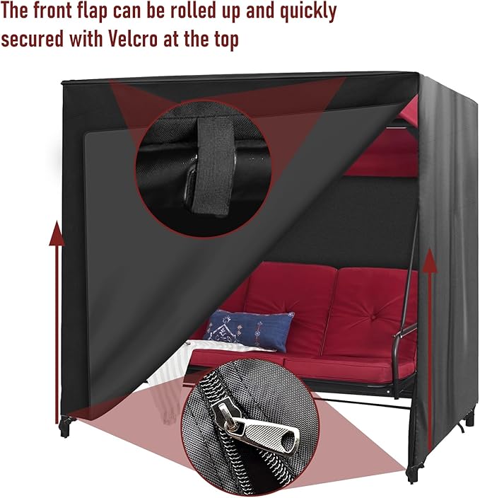 Outdoor Swing Cover Triple Seater Hammock Cover for Porch Swing Canopy Glider Chair and Other Patio Furniture Covers All Weather Protection (Black, 87L x 60W x72H)