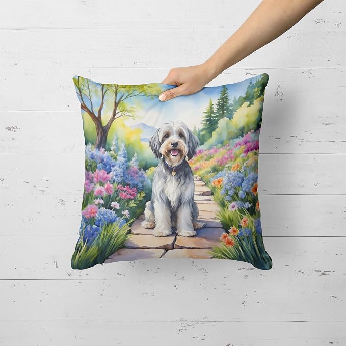 Caroline's Treasures Tibetan Terrier Spring Path Throw Pillow Machine Washable, Indoor Outdoor Decorative Pillow for Couch, Bed or Patio, 18Hx18W