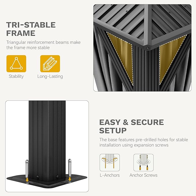 DWVO 12x12ft Gazebo Double Roof Hardtop with Nettings and Curtains, Heavy Duty Galvanized Steel Outdoor Vertical Stripes Roof for Patio, Backyard, Deck, Lawns, Grey