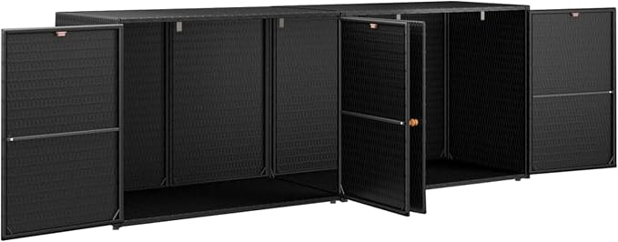 Benjara Elix Outdoor Storage Cabinet Chest- 78" Wide Black Rattan- Brown