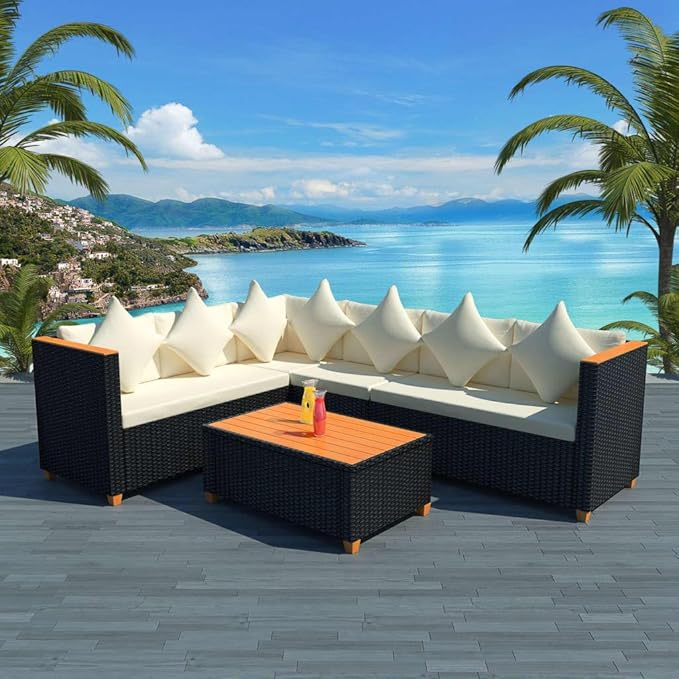 4 Piece Patio Lounge Set with Cushions, Porch Furniture Set Patio Conversation Set Outdoor Sofa Sets Front Porch Furniture for Piazza Exhibition Garden Negotiation Area Poly Rattan Black