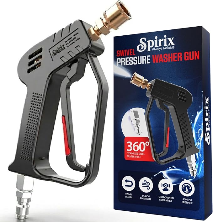 Pressure Washer Gun - 4000 PSI Short Power Washer Gun with 360° Swivel, 3/8" Quick Connect, Heavy Duty Spray Handle for Foam Cannon Car Wash Detailing (Pressure Washer Gun)