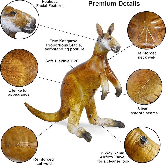 Jet Creations Kangaroo Inflatable 40"L x 30"H – Aussie Joey Blow Up Animal Toy for Kids Ages 3+; Safari & Birthday Party, Holiday, Fall & Halloween Decor, Yard Display, VBS, Photo Prop, 1 PC