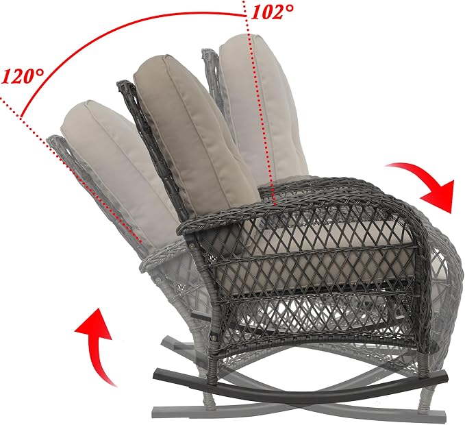 Outdoor Wicker Rocking Chair, All Weather Resin Rattan Wicker Rocking Chairs and Glass Coffee Table, for Garden Backyard Lown Porch,3pc,Brown