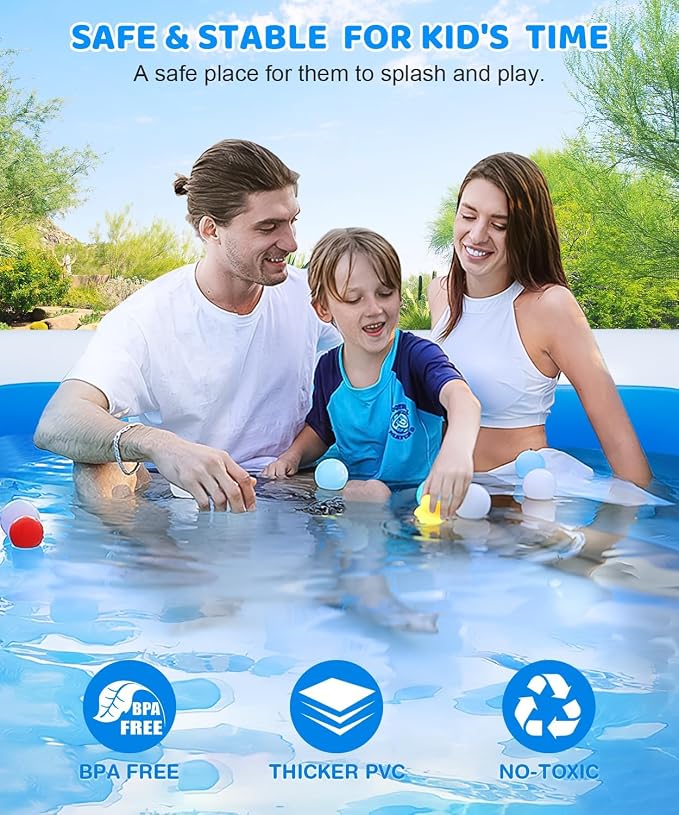Extra Large Inflatable Swimming Pool - 145" X 74" X 22" Oversized Thickened Blow Up Pool for Kids and Adult, Kiddie Pool for Backyard, Easy Setup & Portable