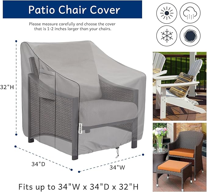 Patio Chair Covers Waterproof, Heavy Duty Outdoor Furniture Covers Fits up to 34W x 34D x 32H inches -2 Pack