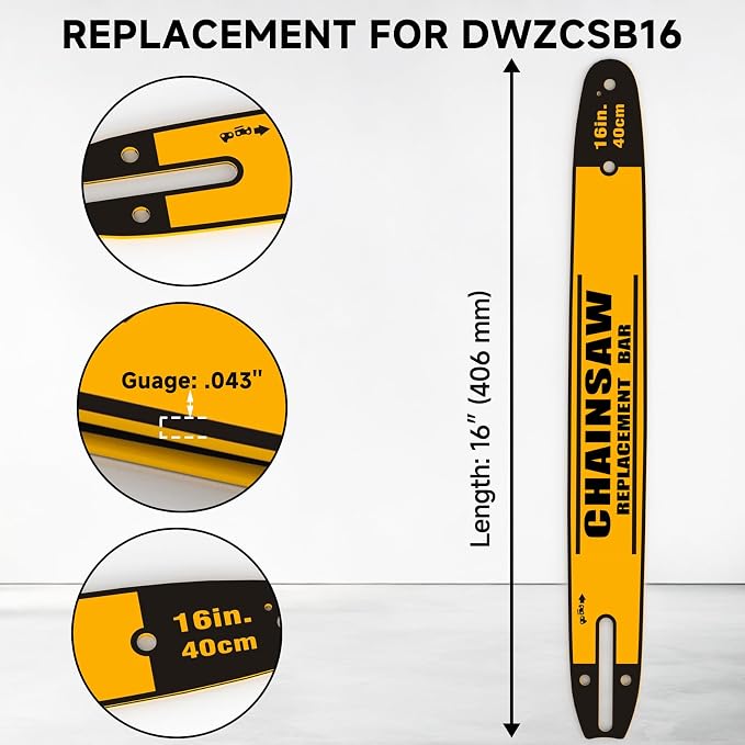 16-Inch Pole Saw Bar for DeWalt Chainsaw, Part No.DWZCSB16 Durable Guide Bar Compatible with DEWALT Cordless Chain Saw DCCS670, DCCS670B, DCCS670X1, DCCS670P1