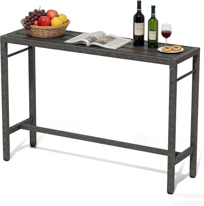 Outdoor Patio Bar Table, 55" Rectangular Counter High Top Table,Metal Pub Height Bistro Deske for Balcony, Backyard, Porch, Deck,Garden, Poolside