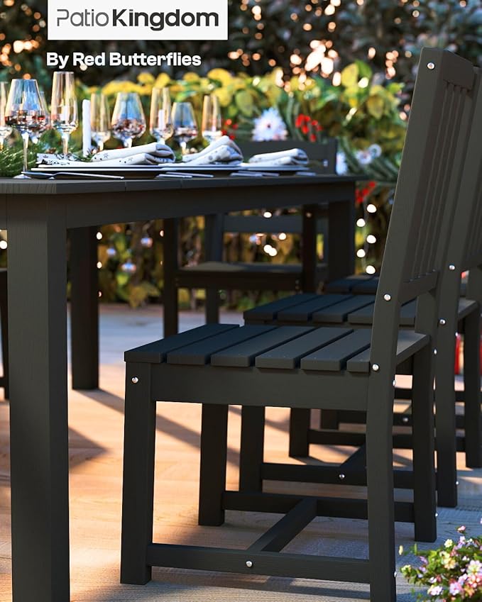 9-Piece Outdoor Dining Set for 8, 75.2'' HDPE Table with Umbrella Hole & Chairs, Weather-Resistant Patio Furniture for Lawn, Yard, Balcony, Deck (Black)