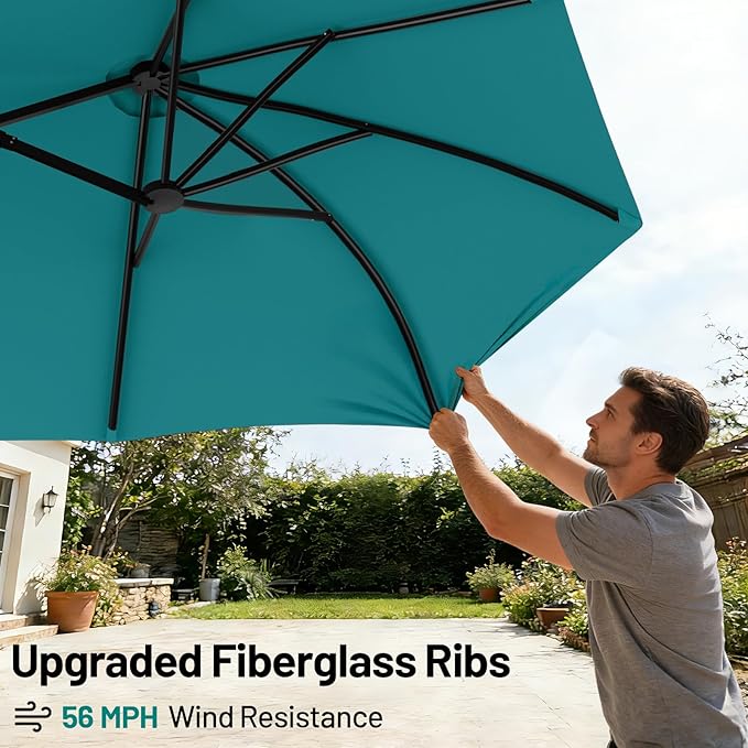 AreShark 15ft Patio Umbrella with Base, Double Sided Outdoor Umbrella with 12 Fiberglass Ribs, Large Outdoor Umbrella for Garden, Pool, Deck, Backyard & Market, Lake Blue