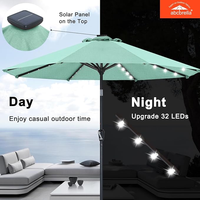 ABCCANOPY OLEFIN® 5-Year No Fading Patio Umbrella with Solar Lights (Light Blue)