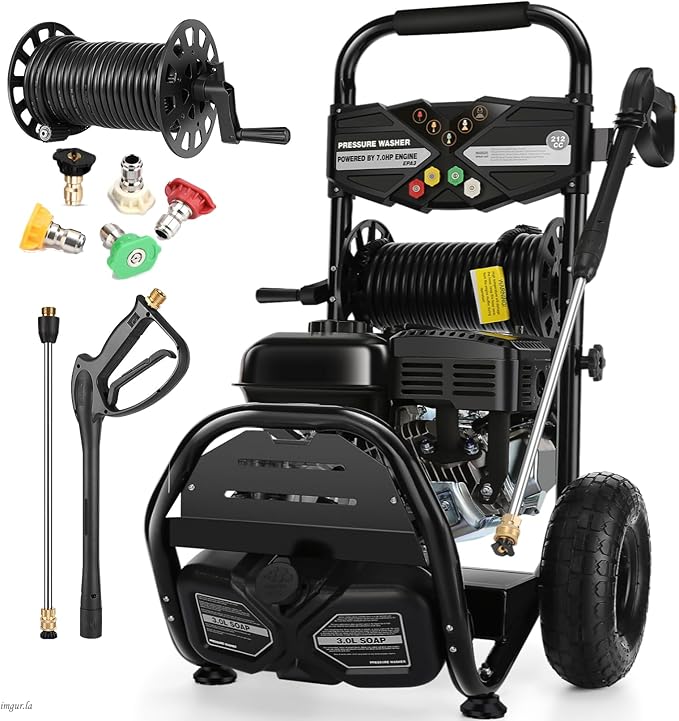 4200PSI Professional Gas Pressure Washer, 4GPM 212CC 7.0 HP 10" Wheels Commercial Gas Power Washer with 3L Foam Bottle 5 Nozzles 32FT Hose for Home Car Fence Driveway (EPA/CARB/ETL Compliant), 77LBS B