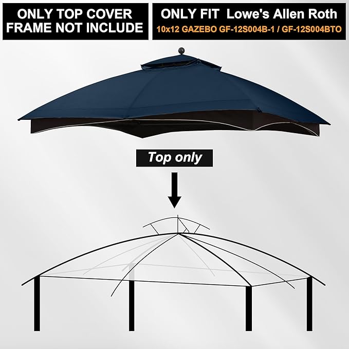 MASTERCANOPY Replacement Canopy Top for Lowe's Allen Roth 10x12 Gazebo #GF-12S004B-1 (Dark Blue,Polyester)