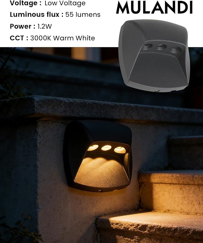 Low Voltage LED Step Lights 1.2W - 4Pack Die-Cast Aluminum Stair Lighting with Patent Connector, Wet Location Safe for Outdoor Steps and Pathways