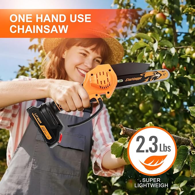 Mini Chainsaw, 6-inch Cordless Electric Small Chainsaws, Portable Handheld Chain Saw for Tree Pruning Shears Garden Maintenance, Best Fathers Day Gift for Men Dad Husband(2 Batteries)