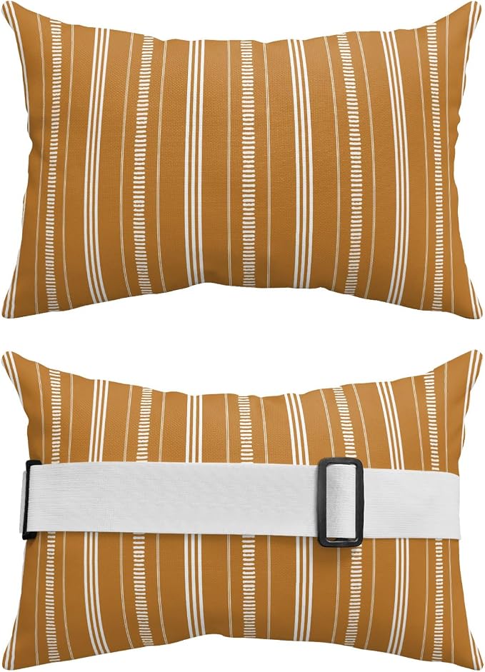 Outdoor Lumbar Pillows 12x20 Set of 2, Boho Burnt Orange Waterproof Throw Pillow Covers with Insert, Minimalist Farmhouse Striped Decorative Support Pillows for Lounge, Chaise