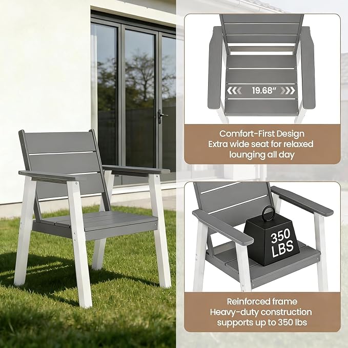 Outdoor Dining Set,5-Piece Patio Table and Chairs Set for 4, HDPE Outdoor Dining Table and Chairs with Umbrella Hole, All-Weather Patio Dining Furniture Set,White Grey
