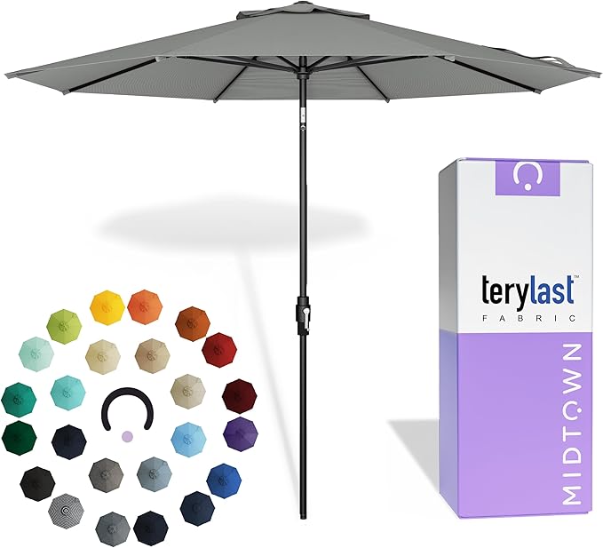 Midtown Umbrellas – The Swilt 10 Ft Patio Umbrellas with 360° Swivel & Tilt Mechanism, 8 Fiberglass Ribs & Terylast Polyester Fabric for Backyard, Deck, Pool & Cafes - Matter Canopy, Black Pole
