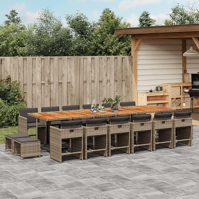 17-Piece Outdoor Patio Dining Set, PE Rattan Garden Furniture with Foldable Chairs and Stools, Space-Saving Cube Dining Table with Cushions for Backyard, Deck, and Garden, Grey