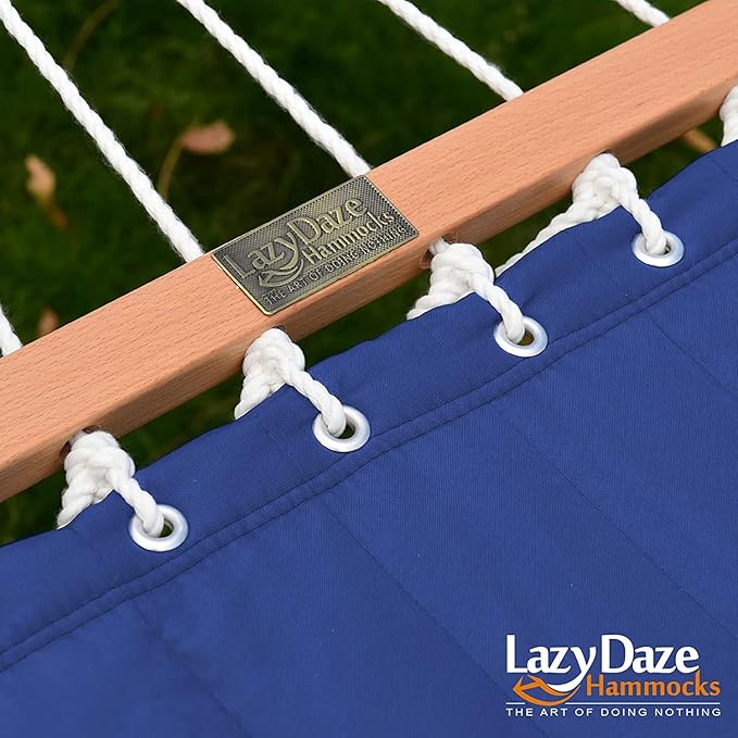 Lazy Daze Hammocks Double Quilted Hammock with Stand for Outside, 15 FT Heavy Duty Steel Stand, 2 Person Hammock for Porch Patio Garden Backyard, Max 450 lbs Capacity, Blue