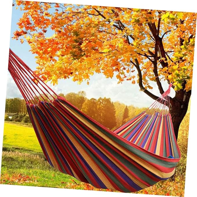 BESPORTBLE Canvas Outdoor Camping Hammock Swing, Portable 190x85cm Striped Hanging Chair for Indoor and Garden Use, Breathable European Rainbow Canvas Camping Hammock