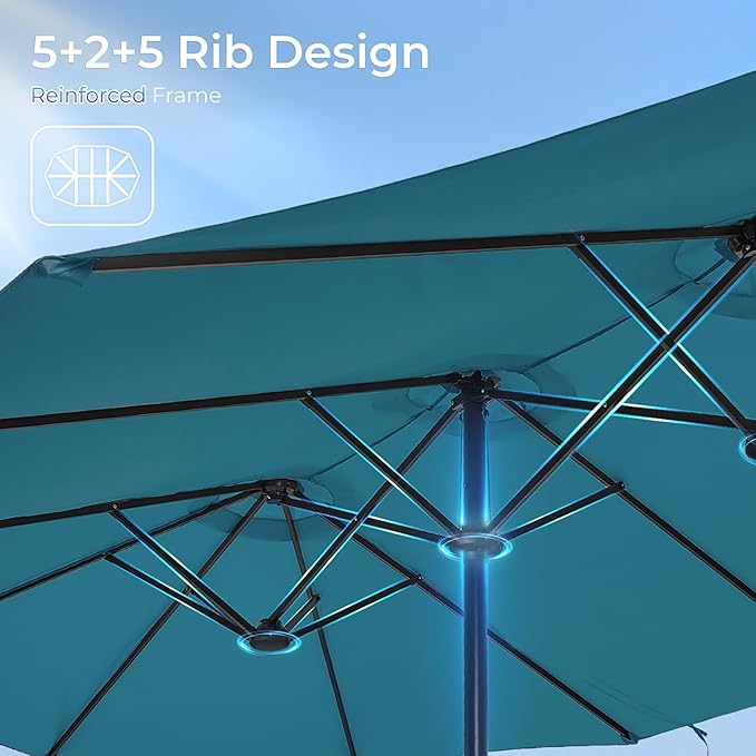 SUPERJARE 13FT Outdoor Patio Umbrella with Base Included, Double Sided Pool Umbrellas with Fade Resistant Canopy, Large Table Umbrella for Deck, Market, Backyard - Lake Blue