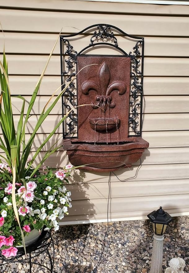 Sunnydaze French Lily 33" Outdoor Wall Water Fountain with Pump and Panel - Iron - Solar-Powered