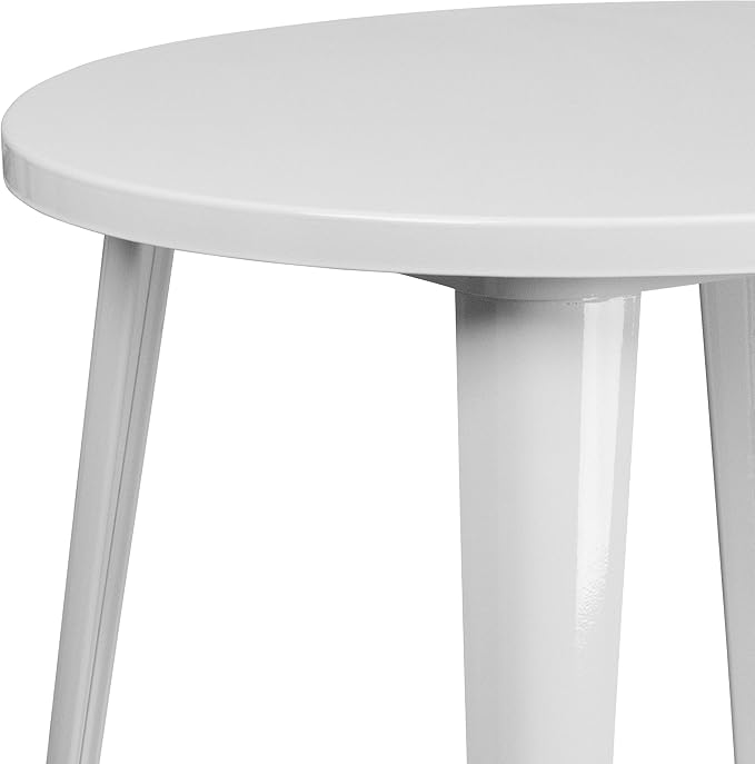 EMMA + OLIVER Commercial Grade 30" Round White Metal Indoor-Outdoor Table