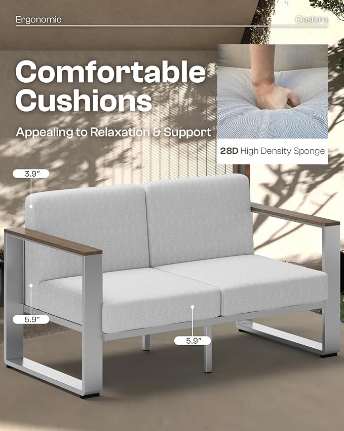 Patio Furniture Set, 5 Piece Aluminum Outdoor Furniture Set with Coffee Table, Wide Seat and Thick Cushions, Modern Outdoor Patio Conversation Sets for Deck, Porch (LightGray)