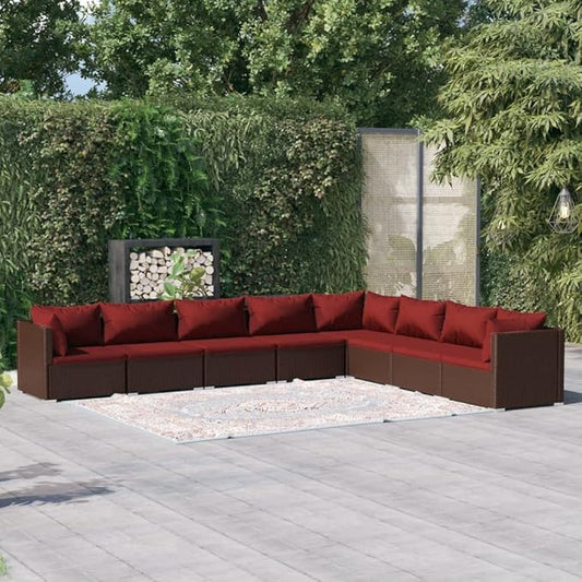 8 Piece Patio Lounge Set with CushionsOutdoor Dining Chairs,Patio Furniture Set,Outdoor Sectional Sofa,Patio Conversation Seat,Outdoor Seating,Modern Style,for Garden,Backyard, Poly Rattan Brown