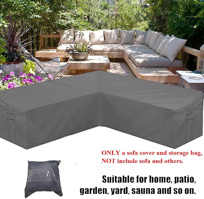 Patio Furniture Sectional Couch Sofa Cover Gray Weatherproof Heavy Duty 420D Oxford Outdoor L Shaped Sectional Garden Rattan Corner Sofa Furniture Protector Covers (Left Side Long: 105x78in)