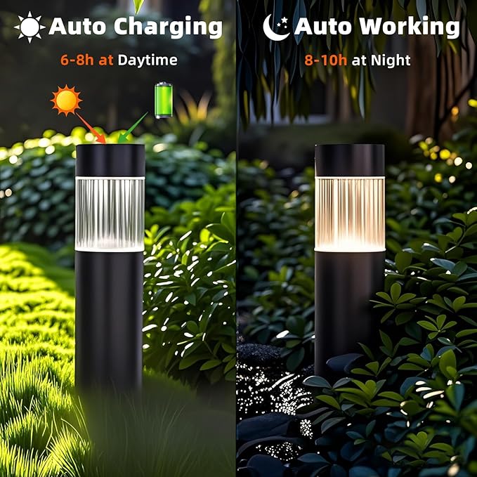 Sublume Solar Pathway Lights Outdoor, 4 Pack Large Metal Stainless Steel Solar Garden Lights, 3000K Brighter Outdoor Solar LED Lights for Yard, Path, Walkway, Driveway, Sidewalk, Landscape Lighting