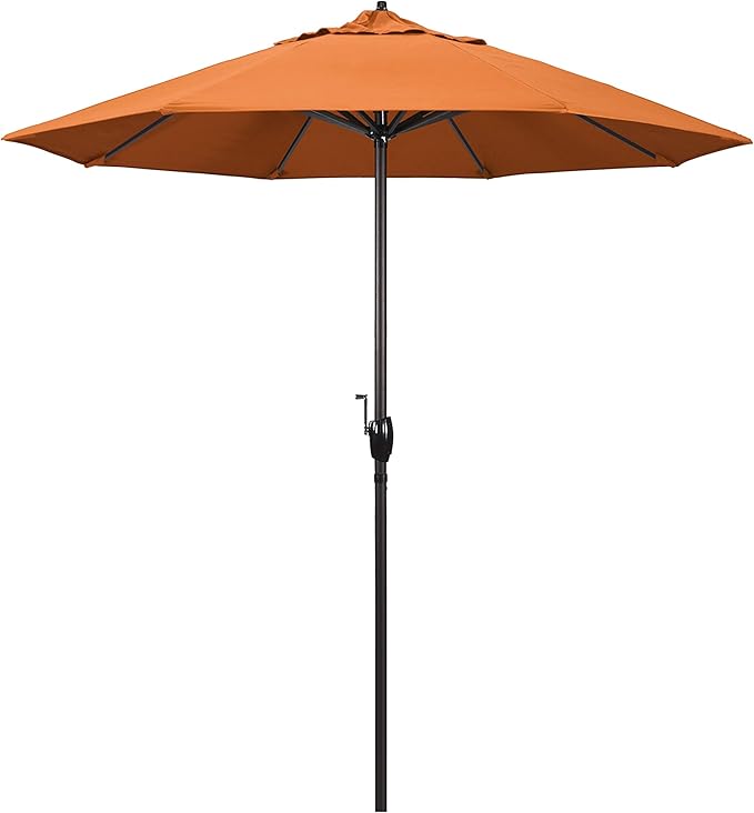 California Umbrella 7.5' Round Sunbrella Aluminum Outdoor Deck, Pool or Patio Umbrella, Crank Lift, Auto Tilt, Bronze Pole, Tangerine