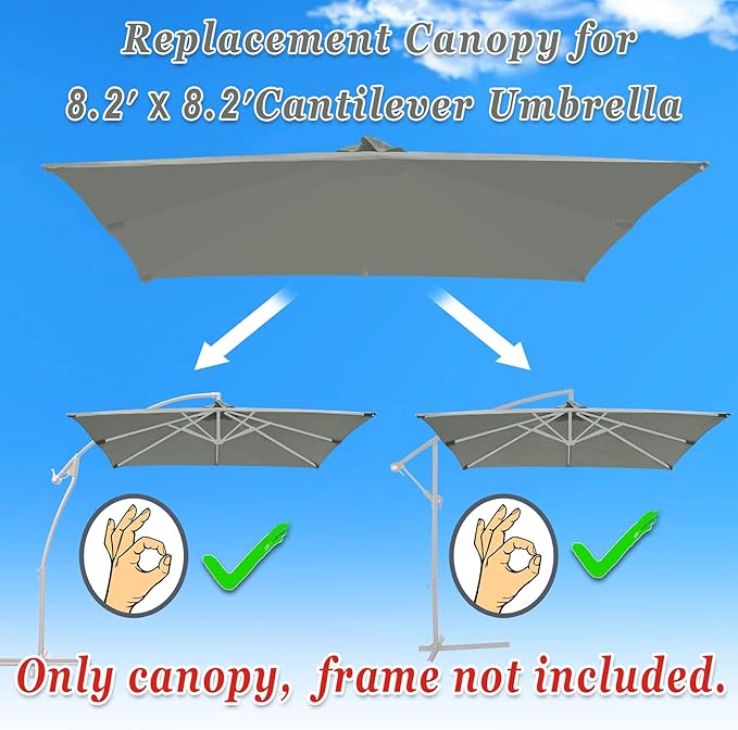 Replacement Umbrella Canopy for 8.2ft x 8.2ft 8 ribs in (Canopy Only)