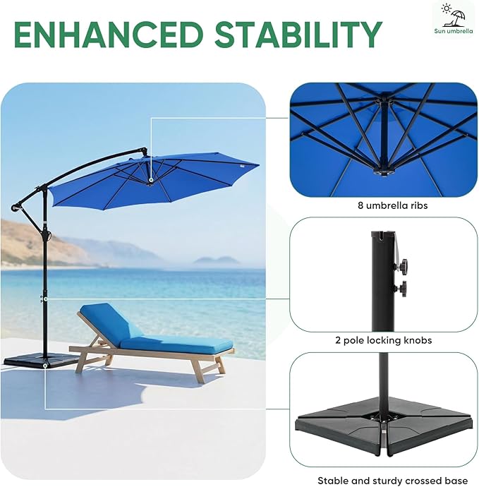 NEWBULIG 10FT Patio Umbrella, Offset Cantilever Outdoor Patio Table Umbrella, UV Protection, Fade Resistant Fabric, Easy Tilt Adjustment for Deck, Pool, Backyard, Garden