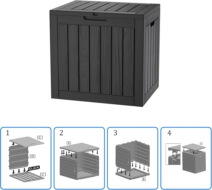 30 Gallon Waterproof Deck Box, Lockable Resin Storage Box for Patio Furniture Cushions Garden Tools and Outdoor Delivery Storage (Black)