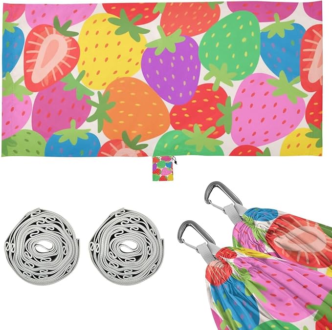 Colorful Cartoon Strawberry Fruit 330lb Capacity Camping Hammock Fabric Hammock for Patio Backyard Lounge Base macas mexicanas de Patio para Adulto