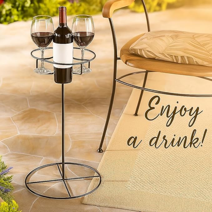 LDI Patio Furniture Metal 4 Beverage Drink Holder Table in Black - Great for Camping