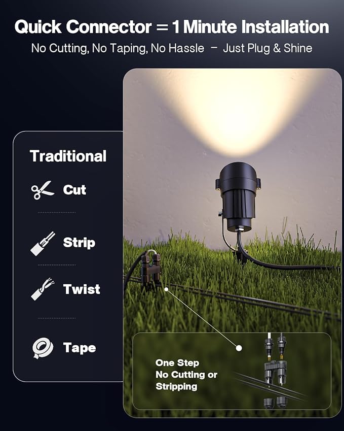 HIBOITEC Spotlights Low Voltage Landscape Lighting with Connectors 600LM 2900K Landscape Lights Kit 12-24V AC/DC IP65 Waterproof for House Yard Trees Garden Outdoor 24 Packs