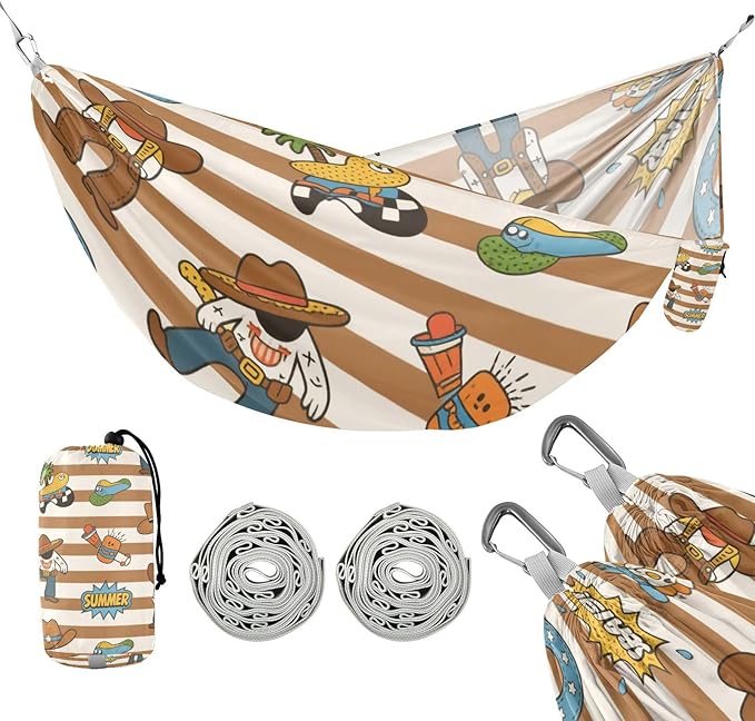 Brown White Vintage Western Cowboy 330lb Capacity Outdoor Hammocks with Tree Straps Tree Hammock for Outside Patio Garden hamaca de Algodon para Jardin