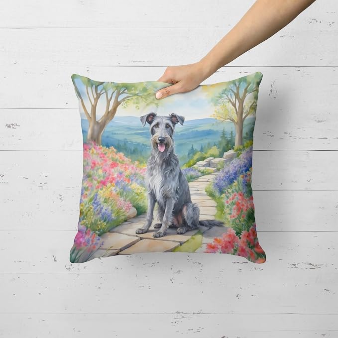 Caroline's Treasures Scottish Deerhound Spring Path Throw Pillow Machine Washable, Indoor Outdoor Decorative Pillow for Couch, Bed or Patio, 18Hx18W